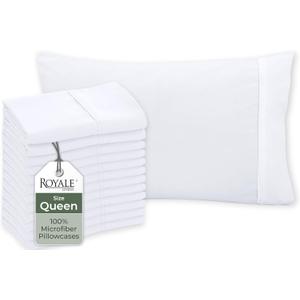 Royale Linens White Pillowcase Set of 12 - Queen 20"x30" Bed Pillow Cover - 1800 Brushed Microfiber - Wrinkle & Fade Resistant - Bulk Pillow Cases - Hotel Quality Pillowcase 12 Pack (Queen, White)