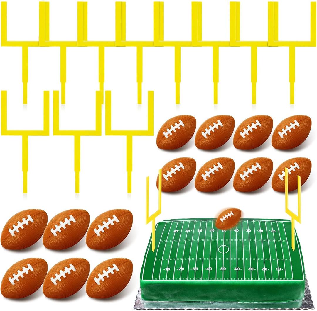 Taiyin 9 Pcs Football Cake Decorations 6 Cake Goal Post Topper Field 3 Mini Sport Balls for Football Themed Birthday Party Event
