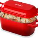 Velaze 3.6QT Dutch Oven for Bread Baking,Oval Cast Iron Enameled Bread Oven Pan with Lid and Offset Handles,Oven Safe to 500°F for Homemade Sourdough Bread(Red)