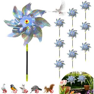 Reflective pinwheels for Yard and Garden 10pack pin Wheels, whirligigs Wind Spinners DIY Plastic Windmill Decor, Wind Mill Bird-Geese-Duck-Goose-Squirrel deterrents for Outside Garden Yard Outdoor