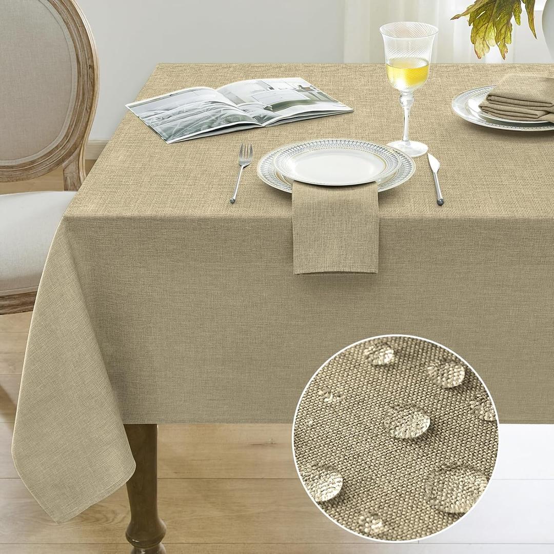 Softalker Tablecloths Rectangular 84x60 inch Linen Textured Table Cloth Waterproof, Stain and Wrinkle Resistant, Outdoor Table Cloth for 6 foot Rectangle Tables Decor for Party Holiday Birthday, Khaki