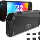 Case for Nintendo Switch 2 Case Clear with 6pcs Thumb Stick Cap 2025, LightwheIght Soft TPU Grip Dockable Gaming Accessories for Switch 2 Cover 7.9 Inch -Clear