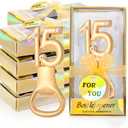 24Pcs Golden 15 Bottle Openers for 15th Birthday Party Favors Rhinestones Decorations for Wedding Anniversary Gifst Souvenrs or Keepsaks for Guests