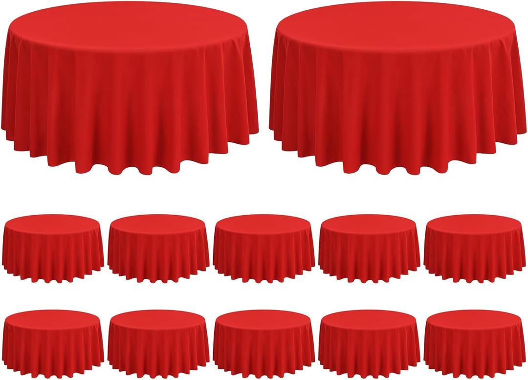 12 Pack Round Tablecloth Red Tablecloths 90 Inch,Circle Polyester Table Cloth,Washable Fabric Stain and Wrinkle Resistant Premium Round Table Cover for Wedding Parties Banquet Reception Dining