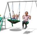 Sportspower Northridge Metal Swing Set, 500 lb Capacity, 32" Saucer, 2 Blow-Molded Swings & 5ft Slide, Durable 6ft Frame, Outdoor Backyard Playset for Kids Aged 38