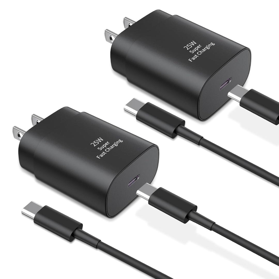 Type C Charger Fast Charging,2Pack 25W Super Fast USB C Charger Block with 6Ft USB C Cable Compatible with Samsung Galaxy S24 Ultra/S23/S22/S21/S20/Note 20/10,Pixel 6 5 4 Pro XL/iPhone 15 Series