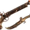 2 Pcs Pirate Sword Toys and Gun Set Plastic Dagger with Sheath & Flintlock Pistol Prop Pirate Accessories for Kids & Adults Halloween Pirate Costume Accessories