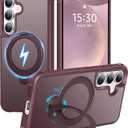 HuwaiH 360 Rotatable Magnetic Ring Stand for Samsung Galaxy S24 Plus/S25 Plus Case, Compatible with MagSafe, Military-Grade Shockproof, Anti-Scratch Matte Translucent Phone Case(Burgundy)