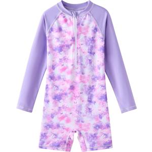 Girls Long Sleeve Rash Guard Swimsuits Zipper Bathing Suits, Size 6