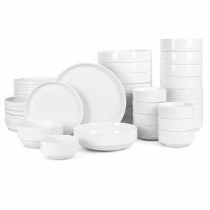 Gibson Home Rothernberg 12-Piece White Porcelain Dinnerware Set, Stackable Plates and Bowls, Durable Kitchen Dinner Set
