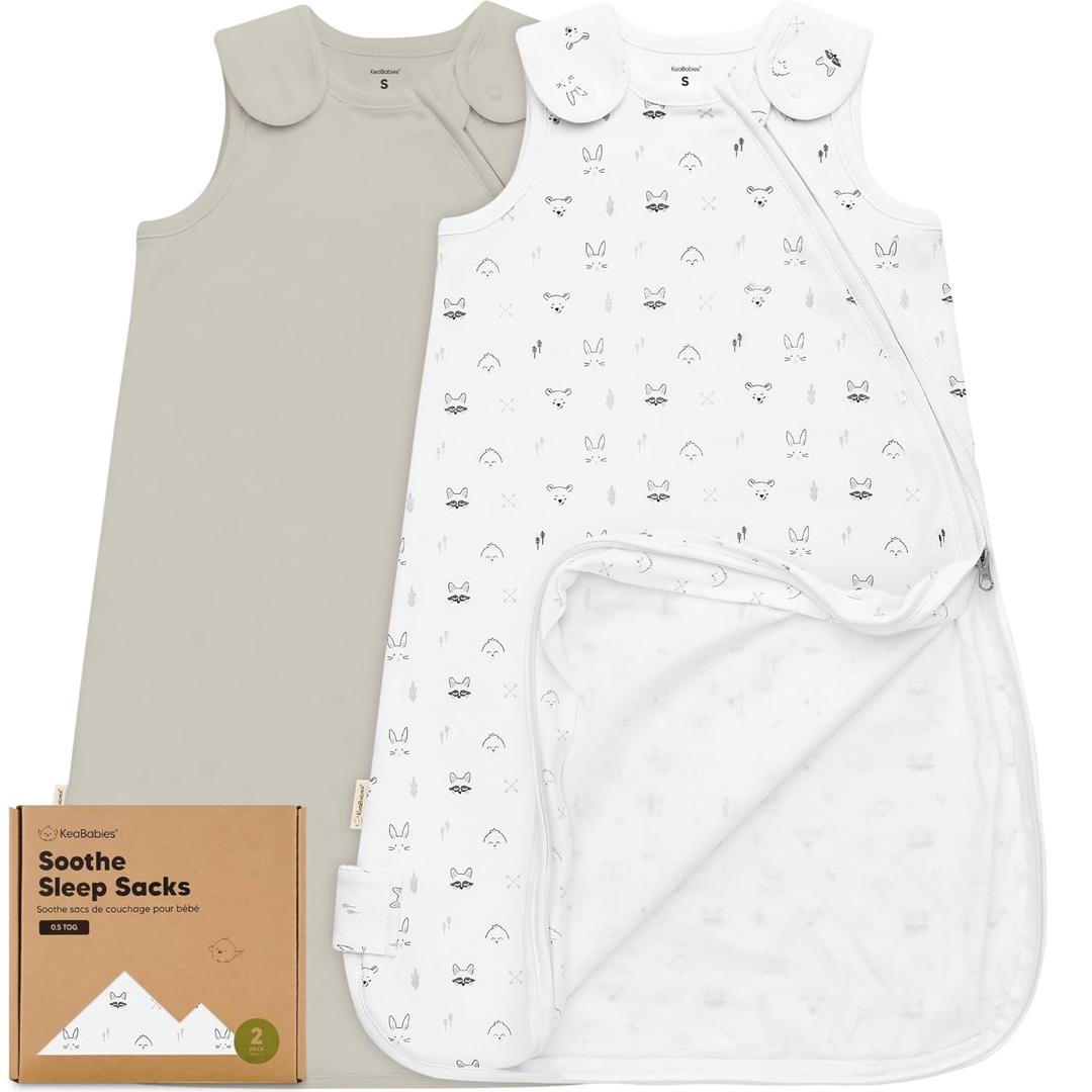 2Pack Organic Baby Sleep Sacks, 100% Cotton Soft & Breathable 0.5TOG Baby Wearable Blanket, Toddler Sleeping Sack 06 Months, Easy to Wear Transitional Swaddles for Newborns, Infants (Nordic, S (0-6M))