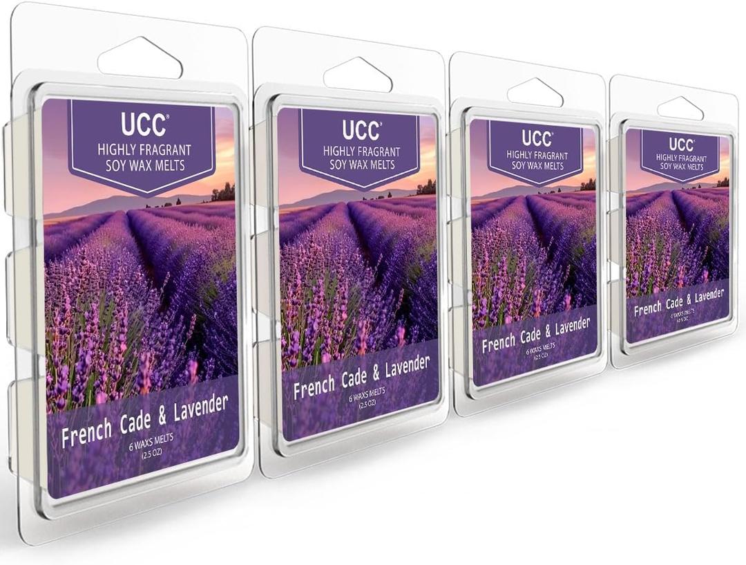 2 x UCC Plant Based Natural Wax Melts, Long Lasting Premium Soy Scented Melts Cubes, Wax Melts Tarts, Colored Wax Melt 4 Pack (French Cade & Lavender)