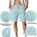 Comdecevis Men's Linen Shorts Casual Elastic Waist Drawstring Summer Beach Vacation Yoga Golf Shorts with Pockets (Blue, XL)