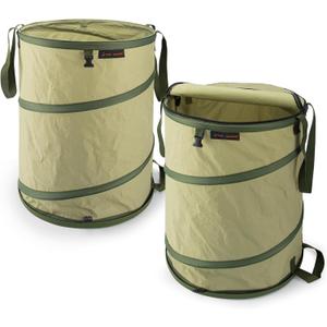 YUDI & GARDEN 29 Gallon Hard Bottom Collapsible Trash CanCollapsible Garden BagCamping Trash Can, Green 2-Pack for Collecting Weeds or Party and Yard Waste
