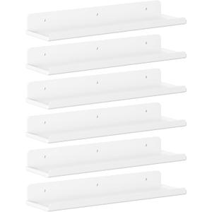 Lifewit Floating Shelves for Wall, 6 Pack White Acrylic Shelf 15" Room Decor for Bookcase/Vinyl Record Display/Photo/Picture in Bedroom, Living Room, Bathroom, Kitchen Storage and Organization