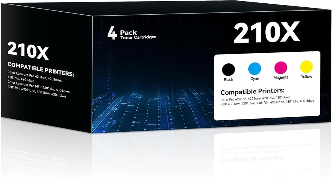 210X Toner Cartridges 4 Pack Compatible for hp 210X Toner cartridges for HP Color LaserJet Pro MFP 4301fdw 4201dw 4201dn 4301fdn 4201dne 4201dwe 4301dw Printer(Black/Cyan/Yellow/Magenta)