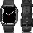 SWEES Leather Band Compatible for Apple Watch 42mm 44mm 45mm, Genuine Leather Replacement Wristband Strap Compatible iWatch Series 7 6 5 4 3 2 1 SE Sports & Edition Men And Women, Lichee Black