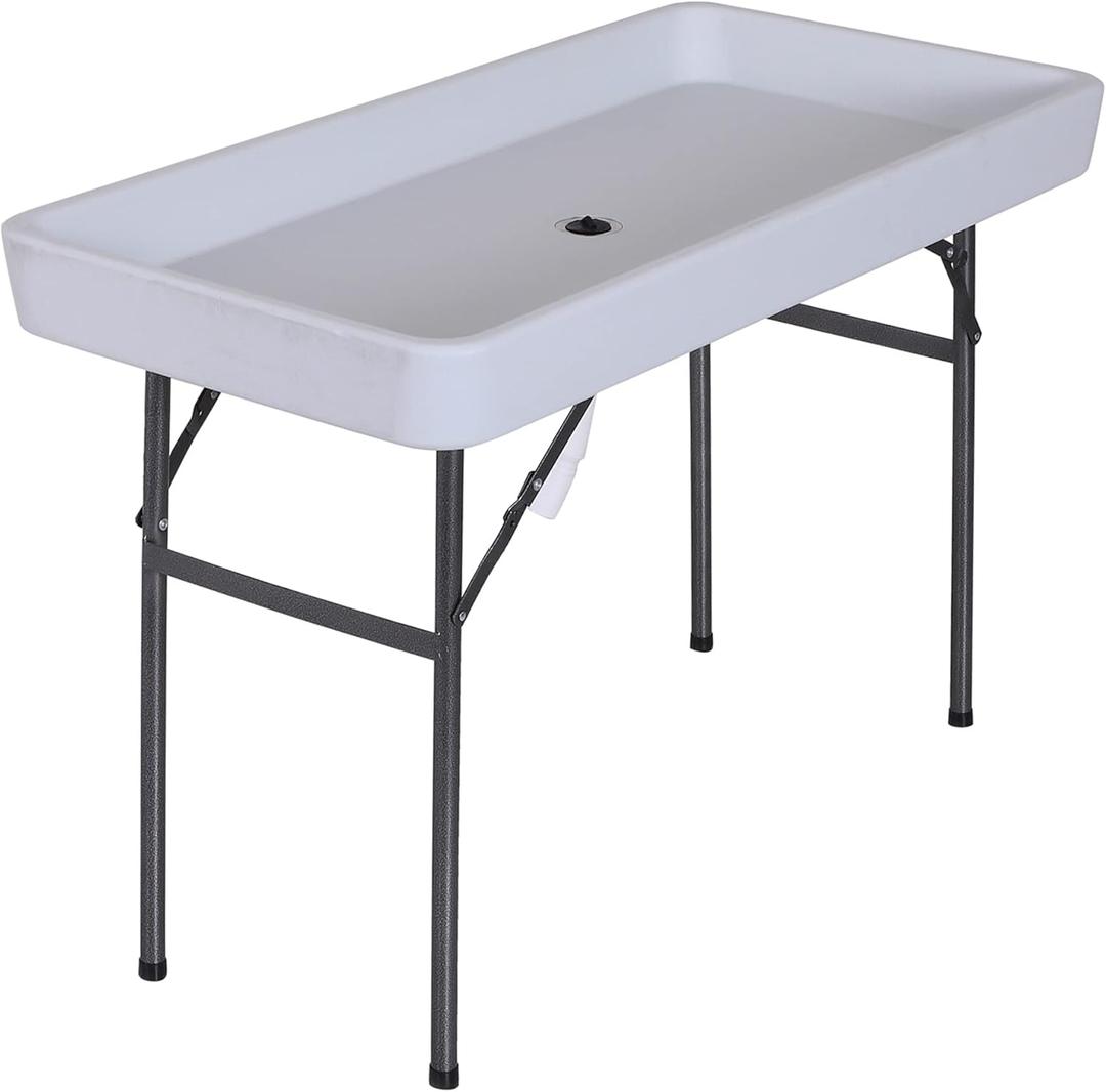 Outsunny 4FT Portable Folding Fish Fillet Cleaning Table Camping Picnic Ice Party Desk with Sink