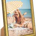 Wood 8x10 Frame Set Gold, Ornate Natural Wooden 10x8in Picture Frames, Modern Golden 8 x 10inch Gallery Photo Pic Frame with HD Plexiglass, Horizontal Vertical Wall Mounting Tabletop Display 1Pcs
