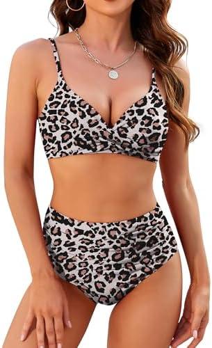 ZAFUL Women High Waisted Bikini Sets Two Piece Swimsuit Push Up Twist Front Ruched Bathing Suit, L