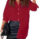 Diosun Womens Striped Sheer Button Down Shirts Long Sleeve Collared Drop Shoulder Stylish Casual Blouse Tops (Red, L)