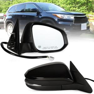 Right Passenger side Mirror Fits 2014-2019 Toyota Highlander With Power Glass, Heated,Turn Signal and Manual Folding,Without Blind Spot Match Black Replace 87910-0E140(6Pins)