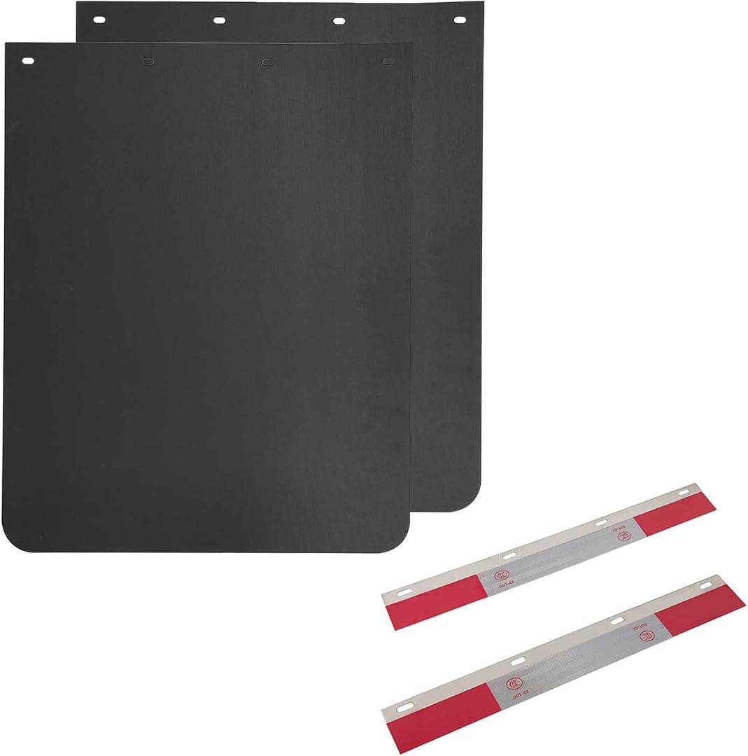 24"x30" Black Polymer Mud Flaps and 24"x3" Mud Flap Reflector Reflective Tape Fit for Semi Trucks Trailers, 2 Pack