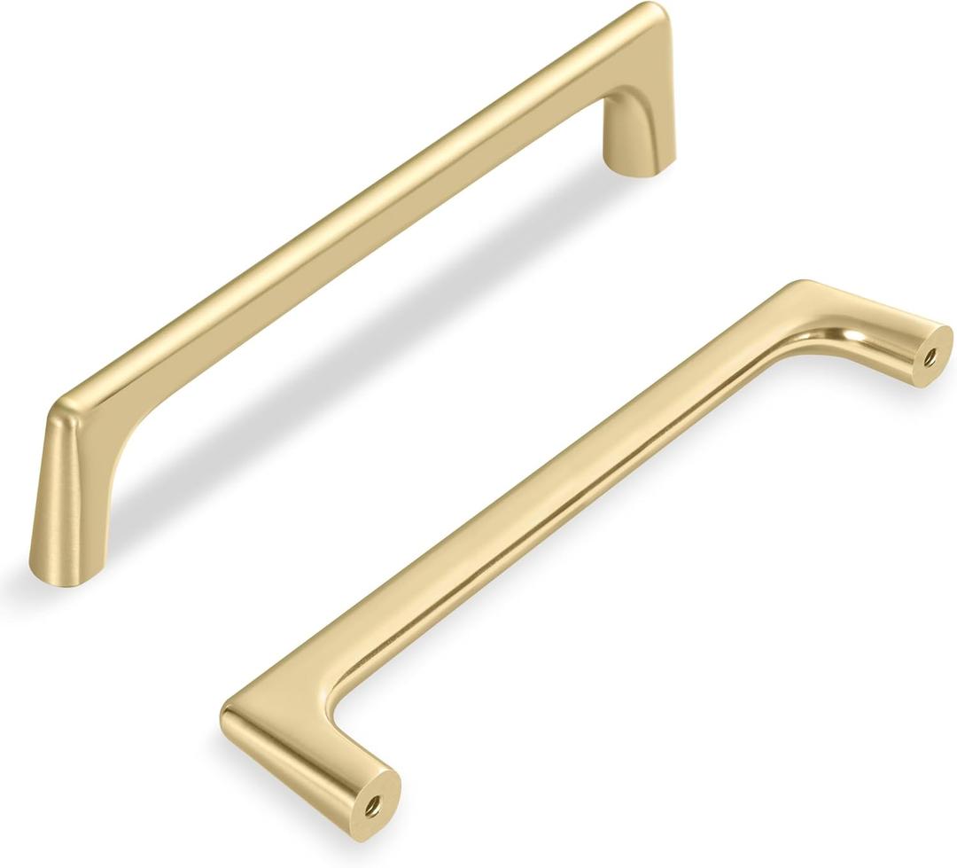 Lardmon Brushed Gold Modern Cabinet Pulls 5 Inch(128mm) Hole Center 5 Pack Timeless Drawer Pulls Vanity Pulls Classic Solid Kitchen Cabinet Handles Hardware for Dresser, 5.4 Inch(138mm) Total Length