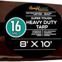 COMFITWEAR 16 MIL Heavy Duty Tarp Super Heavy Duty Tarp Cover 16 MIL Multi-Purpose Extra Heavy Duty Tarps Car Tarp Boat Tarp Camping Tarp General Purpose Waterproof Tarp Cover (8' X 10', Brown)