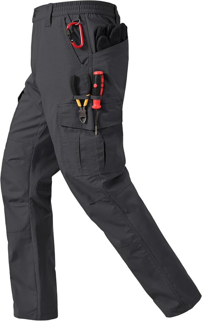Mens Work Pants Ripstop Waterproof Cargo Pants for Men with 7 Pockets Tactical Hiking Pants (36W x 32L, Dark Grey)