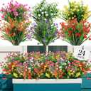 24 Bundles Artificial Flowers Outdoor,No Fade Fake Plastic Flowers Faux Plants for Decoration Hanging Planters Indoor Outside Garden Porch Window Box Home Farmhouse Wedding (6 Mix Colors)