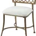 Golden Bronze Low Back Vanity Stool Soft Linen Upholstery, Iron Frame, Padded Cushion Bathroom & Bedroom Accent Chair