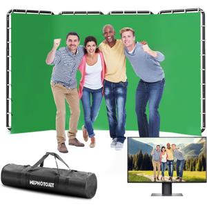 7.87ft x 13.12ft Green Screen Backdrop Kit with Stand, Adjustable Background with Heavy Duty Stand, Large Collapsible Backdrop for Studio Photography, Video Shooting, Live Streaming, Gaming