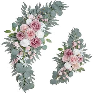 ponatia Small Wedding Arch Flowers (Pack of 2), Artificial Dusty Rose Flowers for Wedding Welcome Signs Decorations and Arch Flower for Wedding Ceremony Reception (Dusty Rose & Blush)