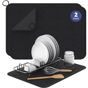 2 Pack Dish Drying Mats XL, 24" x 18" Microfiber Ultra Absorbent Kitchen Counter Mat for Dishes, Pots and Glassware, Drying Pad for Dish Easy Store, Machine Washable, Durable, Quick Drying, Multi-Use