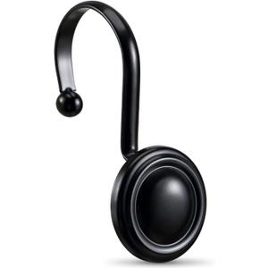 CHICTIE Black Shower Curtain Hooks Rings,Set of 12 Decorative Shower Hooks for Shower Curtain,Premium Rust Resistant Metal Shower Hangers Hooks for Bathroom Rods