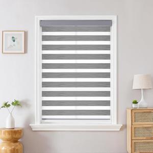 Joydeco Cordless Zebra Blinds for Windows, Dual Layer Light Control Window Blinds with Light-Proof Aluminum Cover, Free-Stop Roller Shades for Home & Office (Grey,26" W x 75" H)