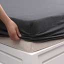 PURE ERA Jersey Knit Cotton Fitted Bottom Sheet ONLY (No Flat Sheet or Shams) Deep Pocket Up to 15" to 20" Ultra Soft Comfy Breathable Charcoal Grey Queen