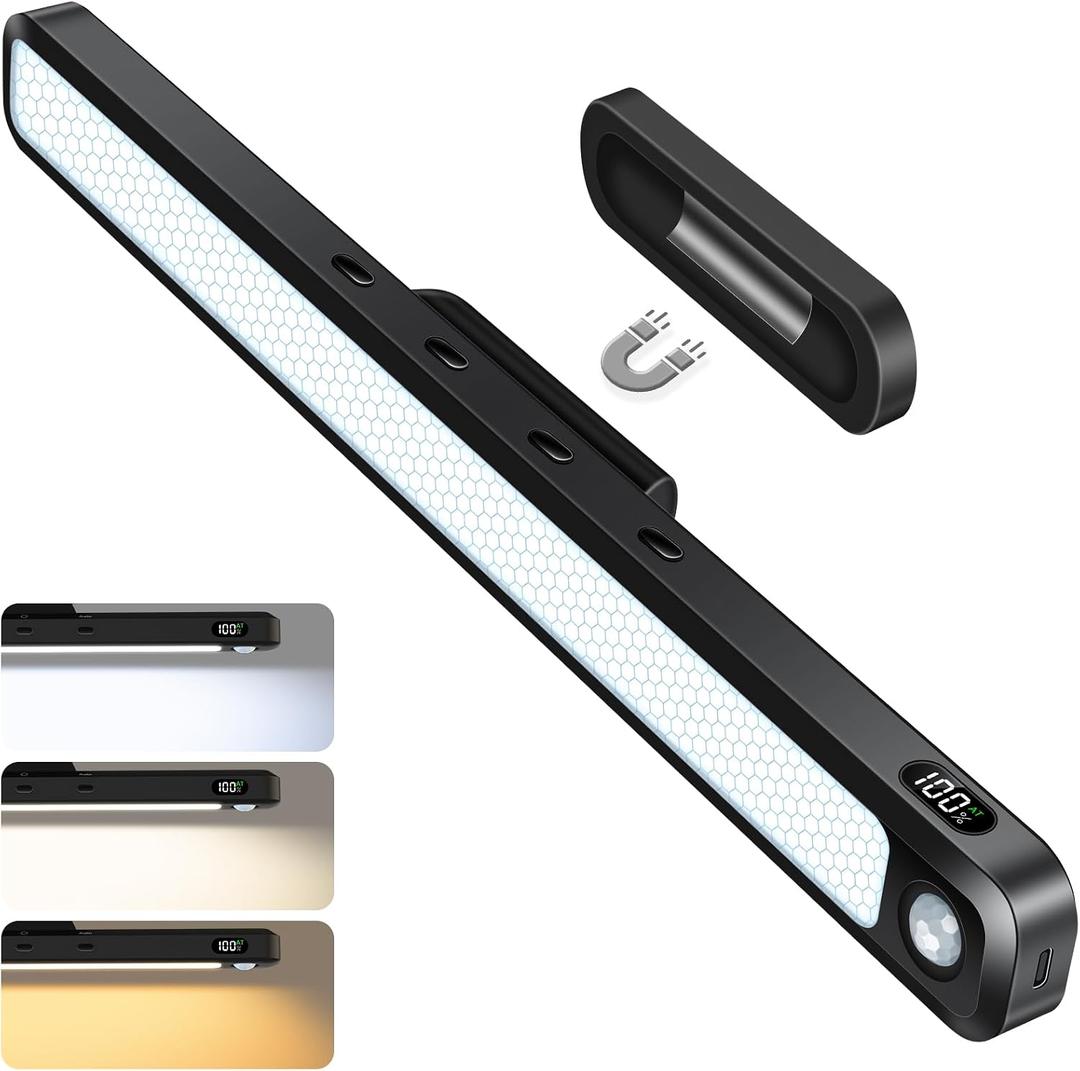 Ferswe 3W Motion Sensor Magnetic Light Bar,Eye-Friendly Rechargeable Closet Lights with Battery Display,2000mAh Vanity Lights for Mirror, Rechargeable Light Bar for Cabinet, Closet, Bathroom and Desk, 3 Watts