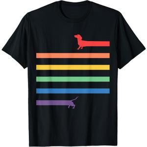 Funny LGBT gay pride Dachshund rainbow flag dog gift T-Shirt (Small, Black)