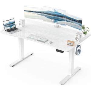 Veken 55 x 28 Inch Electric Standing Desk with Adjustable Height, Sit to Stand Computer Table for Study, Work or Gaming, Home Office Desk White