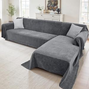 Houmiggle Sectional Couch Covers, 2 Pieces Washable L Shaped Couch Covers Sofa Blanket for Dogs Pet Friendly Sectional Sofa Slipcovers Furniture Covers,71"x 110"+ 71"x 118",(X-Large,Dark Gray)