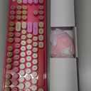 Wireless Keyboard and Mouse Combo, Ergonomic Full Size Typewriter Retro Round Keycaps Keyboard, Compatible with Windows, PC, Perfer for Home and Office Keyboards Red