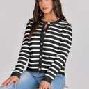 ANRABESS Women Striped Cardigan Sweaters Button Down Cropped Knit Lady Jackets Coat 2025 Fall Outfits Trendy Clothes (Large, Black White Stripe)