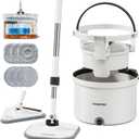 HoMettler Mop and Bucket Set, Spin Mop and Detachable Inner Mop Bucket with Separate Dirty/Clean Water System, Self-Wringing Square Mops for Floor/Wall Cleaning with 6 Microfiber Pads