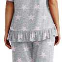PrinStory Womens Pajama Set Short Sleeve Shirt and Capri Pants Sleepwear Pjs Set with Pockets (Gray, XXL)