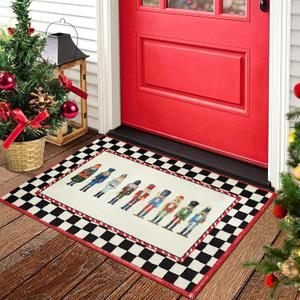 Christmas Nutcracker Indoor Doormat Washable Low Pile 2x3 Entrance Rug, Vintage Cute Checkerboard Holiday Christmas Throw Small Area Rugs for Bathroom Kitchen Entryway Front Door Nutcracker Decor (Black and White)