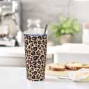 Yobvec Cheetah Print Tumbler Cup with Lid and Straw, 20 Oz Stainless Steel Insulated Mug, Leopard Print Gifts for Men Women