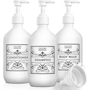 Latest Bathroom Organization Solution Refillable Shampoo and Conditioner Bottles - Stylish Shampoo and Conditioner Dispenser Bottles Set of 3-16 oz Empty Shower Soap Dispenser