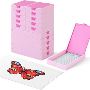 CATEARED 2-in-1 Diamond Art Trays With Lids,Anti-static Diamond Art Storage Containers, Diamond Art Accessories Diamond Painting Trays with Lids & Line-Up, Box Package (Light Pink, 15 piece Tray Kit)